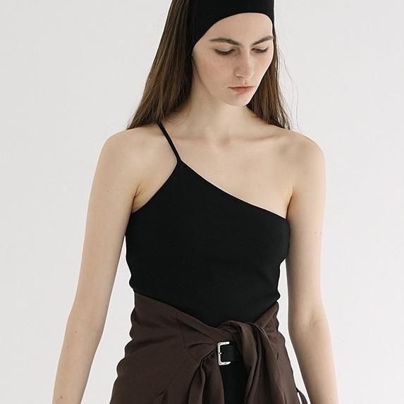 <img class='new_mark_img1' src='https://img.shop-pro.jp/img/new/icons6.gif' style='border:none;display:inline;margin:0px;padding:0px;width:auto;' /> [CLANE]  ONE SHOULDER RIB TANK TOPS (BLACK)