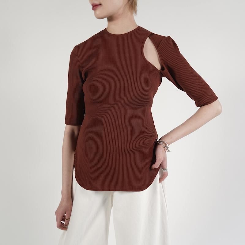 <img class='new_mark_img1' src='https://img.shop-pro.jp/img/new/icons6.gif' style='border:none;display:inline;margin:0px;padding:0px;width:auto;' /> [BOWTE] Х HIGH TWIST COTTON RIB CUTOUT HOLE HALFSLEEVE TOPS(ƿ)