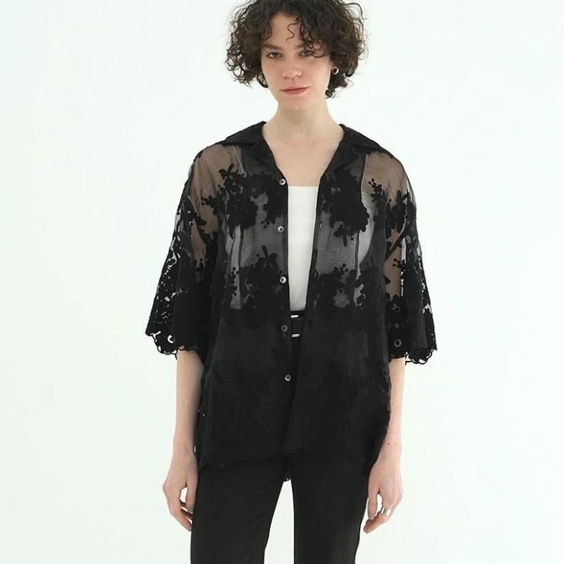 CLANE クラネ “SHEER FLOWER LACE SHIRTS” シアーフラワーレース