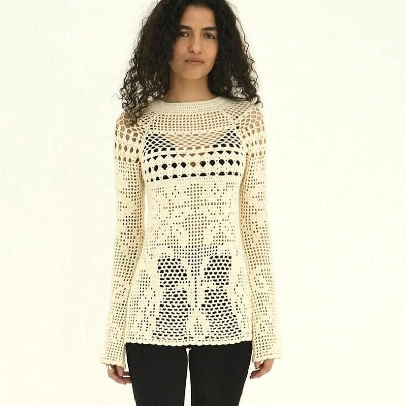 CLANE SHEER PLAID VOLUME SLEEVE TOPS