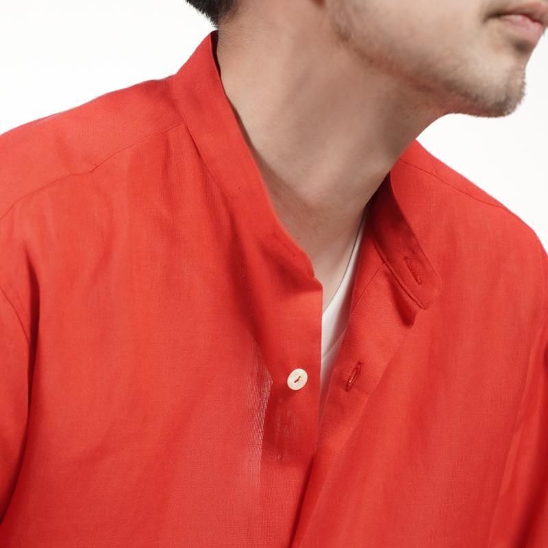 maatee&sons バンドカラー　リネンシャツ　3 赤 maatee&sons バンドカラー リネンシャツ 3 赤