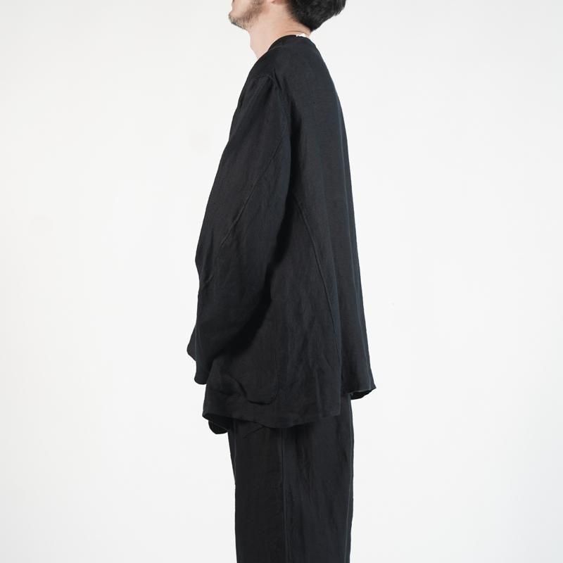 極美品 COMOLI 25SS リネンサテン ノーカラージャケット 3 ブラック COMOLI / リネンサテン ノーカラージャケット | twelve
