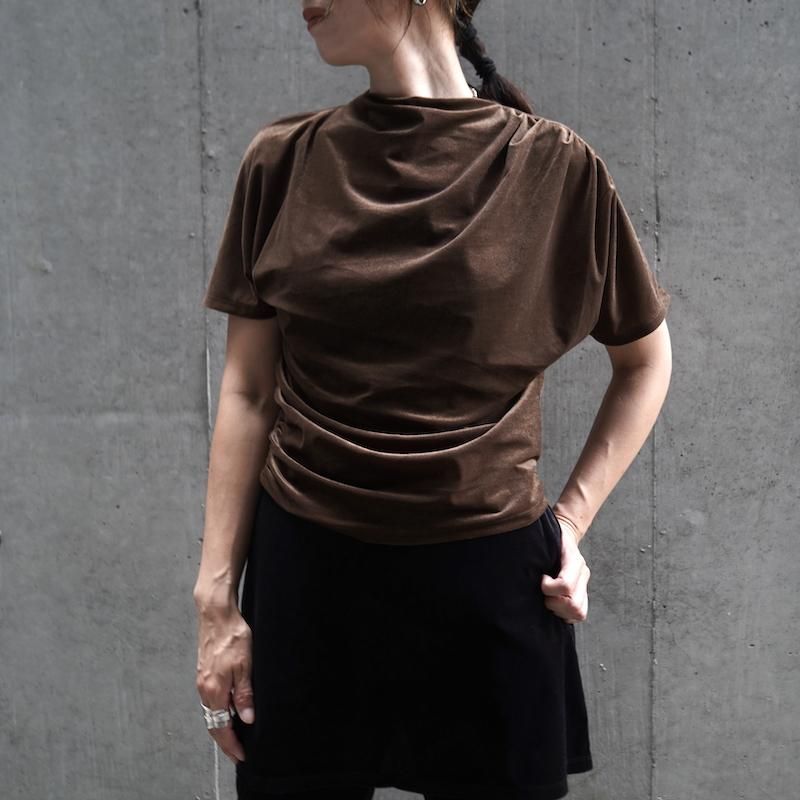 PHEENY] フィーニー Sheer velour drape Tee(BROWN)