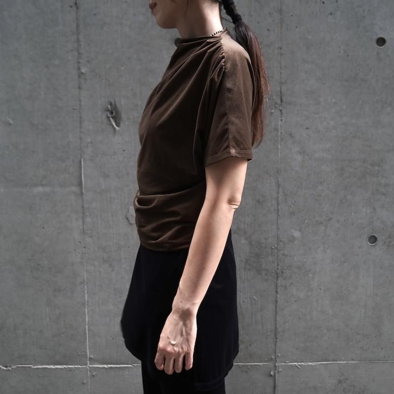PHEENY] フィーニー Sheer velour drape Tee(BROWN)