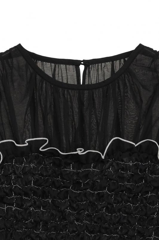 CLANE] クラネ COLOR STITCHED SHIRRING TOPS(BLACK)