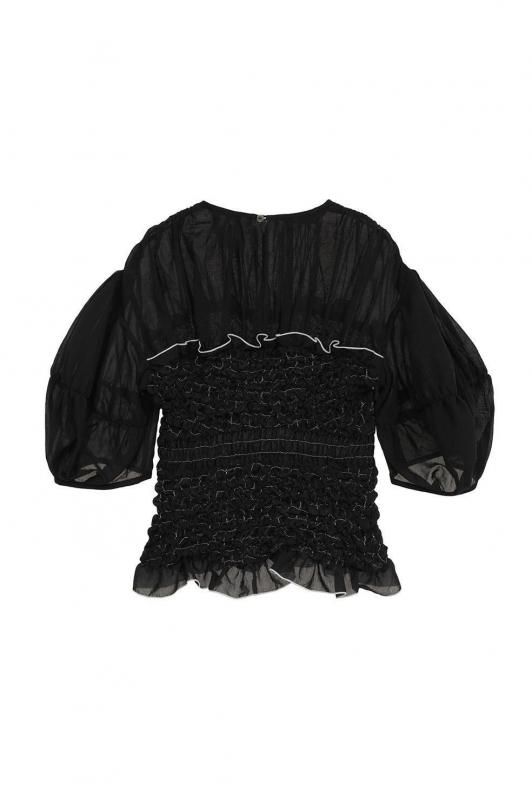 【25AW PRE ORDER】CLANE 正規商品 クラネ シャーリング デザイン ブラウス SHIRRING DESIGN BLOUSE ブラック/ミックス 2色展開 2025秋冬新作 CLANE] クラネ COLOR STITCHED SHIRRING TOPS(BLACK)