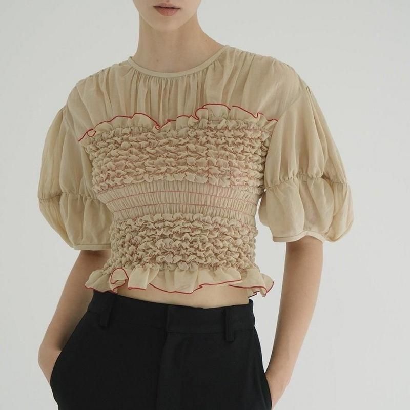 トップス CLANE COLOR STITCHED SHIRRING TOPS COLOR STITCHED SHIRRING TOPS｜TOPS(トップス)｜CLANE OFFICIAL