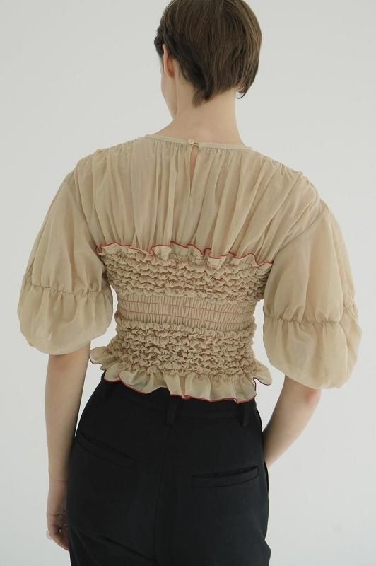 CLANE] クラネ COLOR STITCHED SHIRRING TOPS(BEIGE)