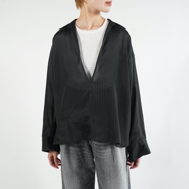 Graphpaper] グラフペーパー Cupro Stripe Skipper Blouse(BLACK