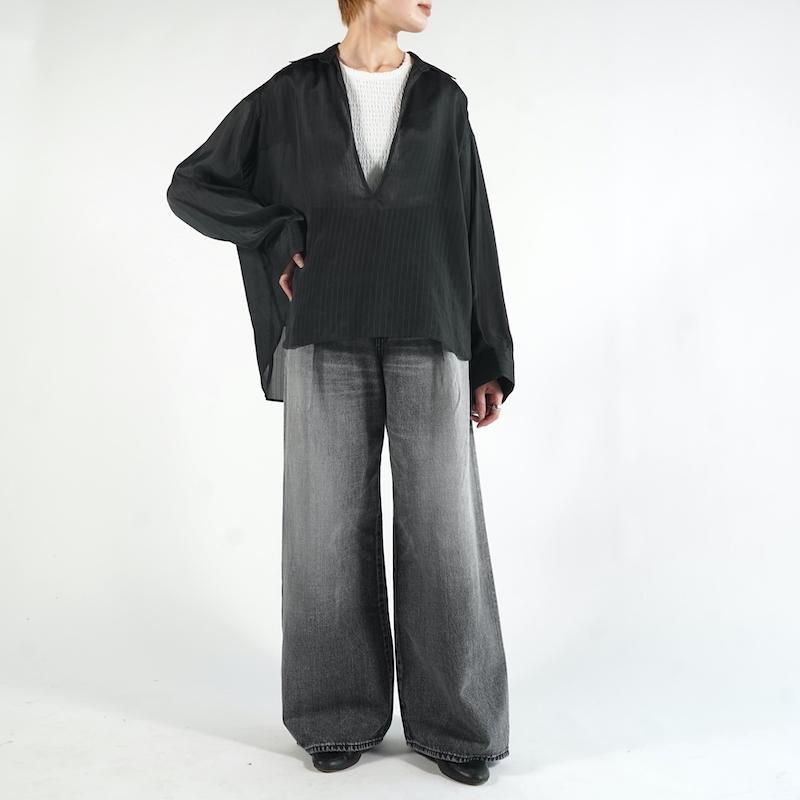 Graphpaper] グラフペーパー Cupro Stripe Skipper Blouse(BLACK