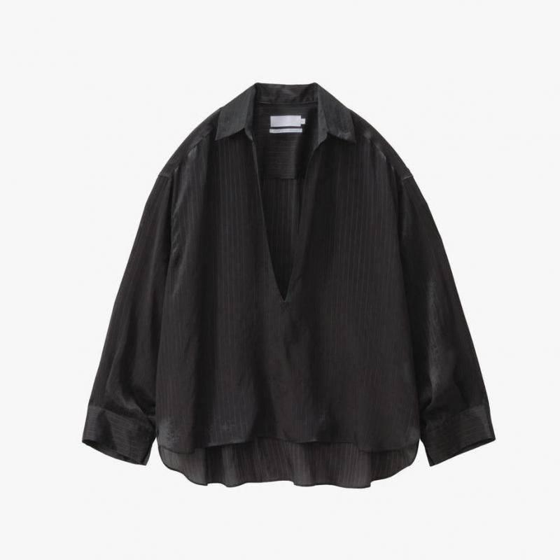 Graphpaper] グラフペーパー Cupro Stripe Skipper Blouse(BLACK
