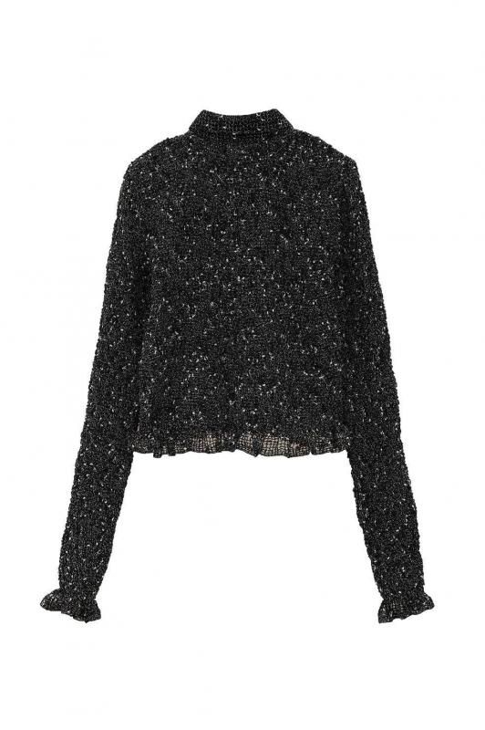 CLANE] クラネ MIX MESH GATHER SHIRT(BLACK)