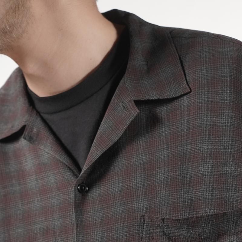 25AW OP COLLLAR SHIRTS RAYON強撚 BRCHECK OP COLLLAR SHIRTS RAYON強撚 BRCHECK(1(MEN) Brown/ブラウン