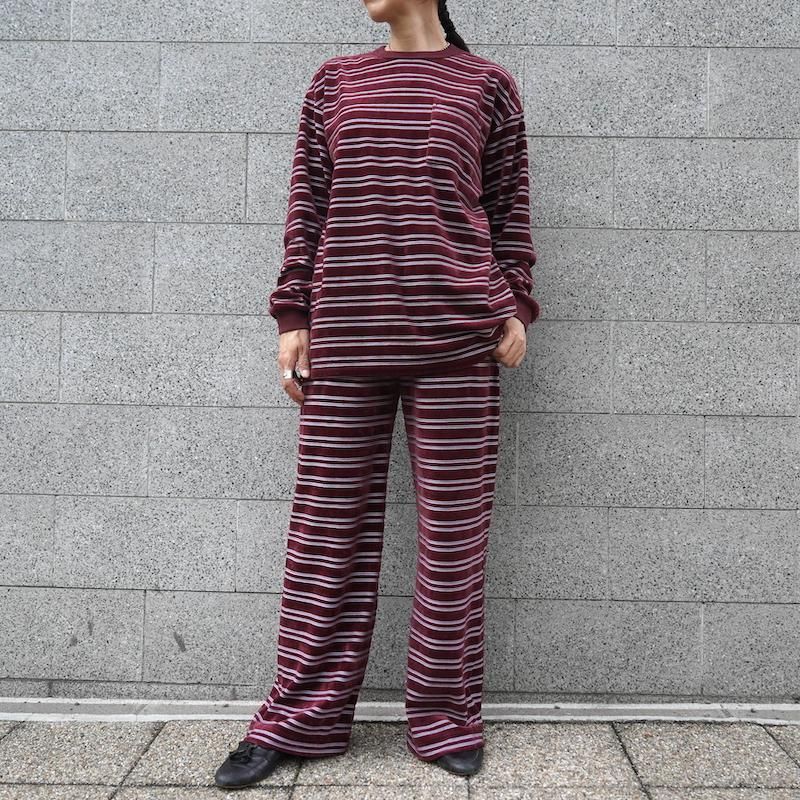 PHEENY フィーニー Velours border pants サイズ2美品 PHEENY] フィーニー Velvet border wide pants(BURGUNDY)
