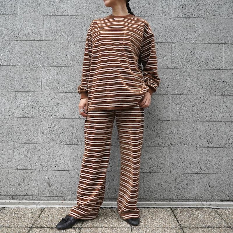 PHEENY VELOURS BORDER L/S フィーニー PHEENY] フィーニー Velvet border L/S(BROWN)