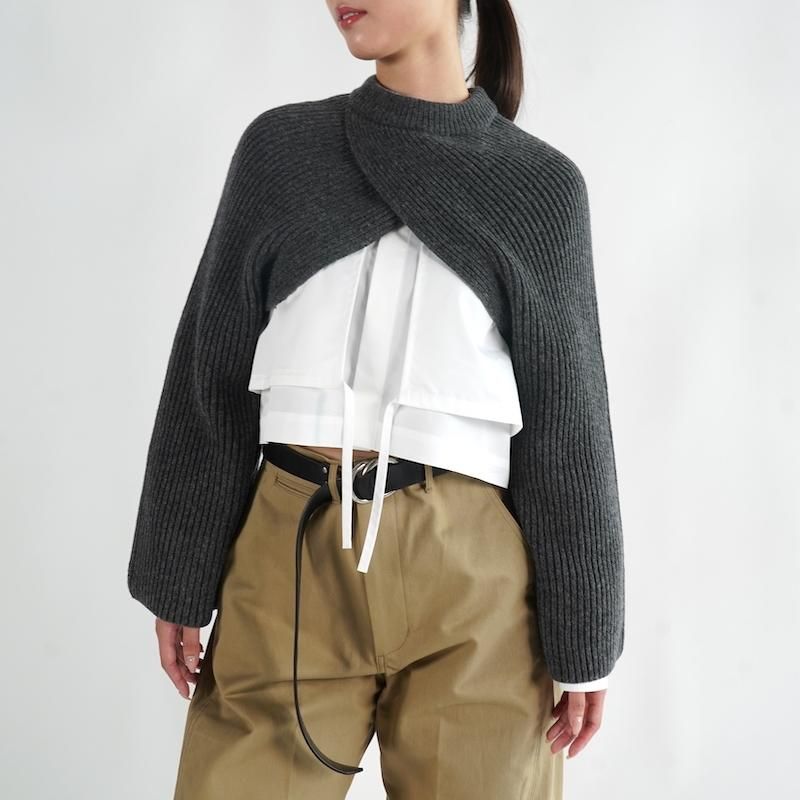 HYKE] ハイク RIBBED KNIT WOOL SHRUG(CHACOAL)