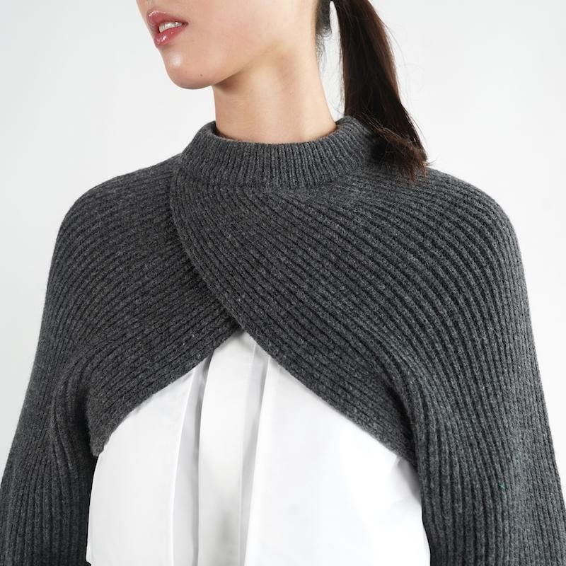 HYKE] ハイク RIBBED KNIT WOOL SHRUG(CHACOAL)