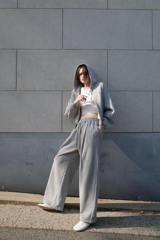 CLANE] クラネ LOGO SWEAT TUCK WIDE PANTS(GRAY)
