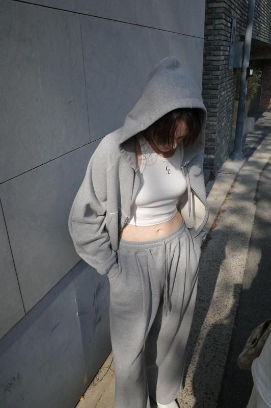 CLANE] クラネ LOGO SWEAT TUCK WIDE PANTS(GRAY)