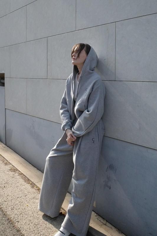CLANE] クラネ LOGO SWEAT TUCK WIDE PANTS(GRAY)