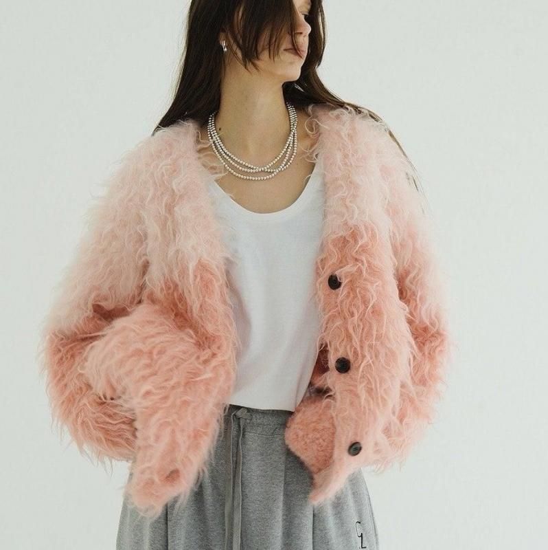 clane SHAGGY SHORT KNIT CARDIGAN ピンク 1 CLANE - シャギ― ショートカーディガン - SHAGGY SHORT KNIT