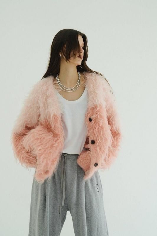 CLANEピンク カーディガン CLANE - シャギ― ショートカーディガン - SHAGGY SHORT KNIT