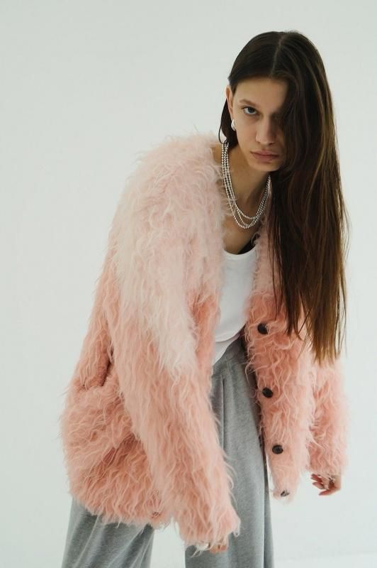 clane SHAGGY SHORT KNIT CARDIGAN ピンク 1 CLANE - シャギ― ショートカーディガン - SHAGGY SHORT KNIT