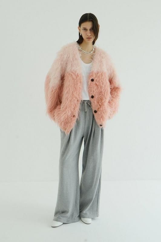 CLANE] クラネ BI COLOR SHAGGY KNIT CARDIGAN(PINK)