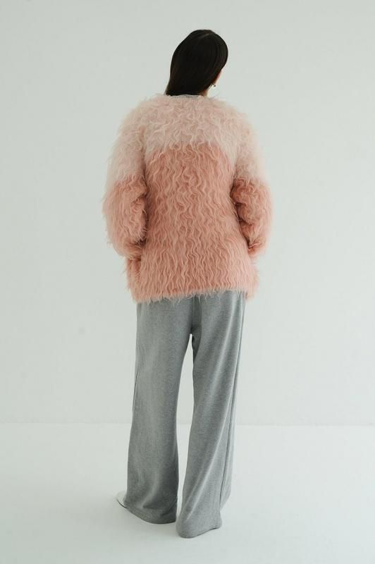 CLANEピンク カーディガン CLANE] クラネ BI COLOR SHAGGY KNIT CARDIGAN(PINK)
