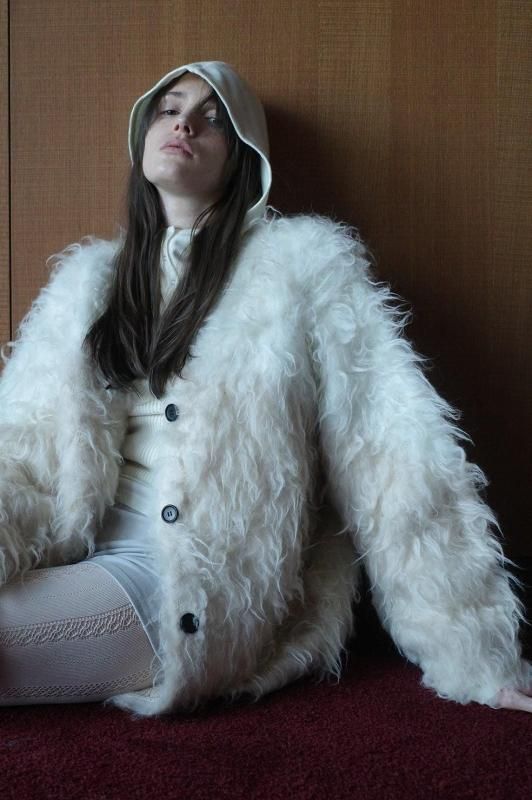 CLANE] クラネ BI COLOR SHAGGY KNIT CARDIGAN(IVORY)