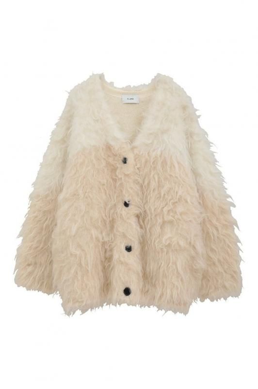 CLANE] クラネ BI COLOR SHAGGY KNIT CARDIGAN(IVORY)