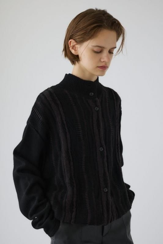 リムアークRIMARKstylishlayeredct RIM.ARK] リムアーク Different surfaces knit CD(BLACK)