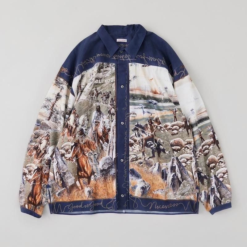 <img class='new_mark_img1' src='https://img.shop-pro.jp/img/new/icons50.gif' style='border:none;display:inline;margin:0px;padding:0px;width:auto;' />[NICENESS] ʥͥ NUMAN / RAYON COTTON PRINTED TRUCKER SHIRT