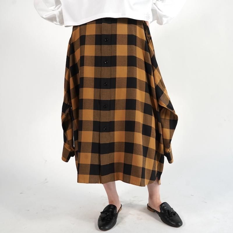 <img class='new_mark_img1' src='https://img.shop-pro.jp/img/new/icons6.gif' style='border:none;display:inline;margin:0px;padding:0px;width:auto;' /> [HYKE] ϥ RAYON PLAID SHIRT INSPIRED SKIRT(COYOTE BROWN)