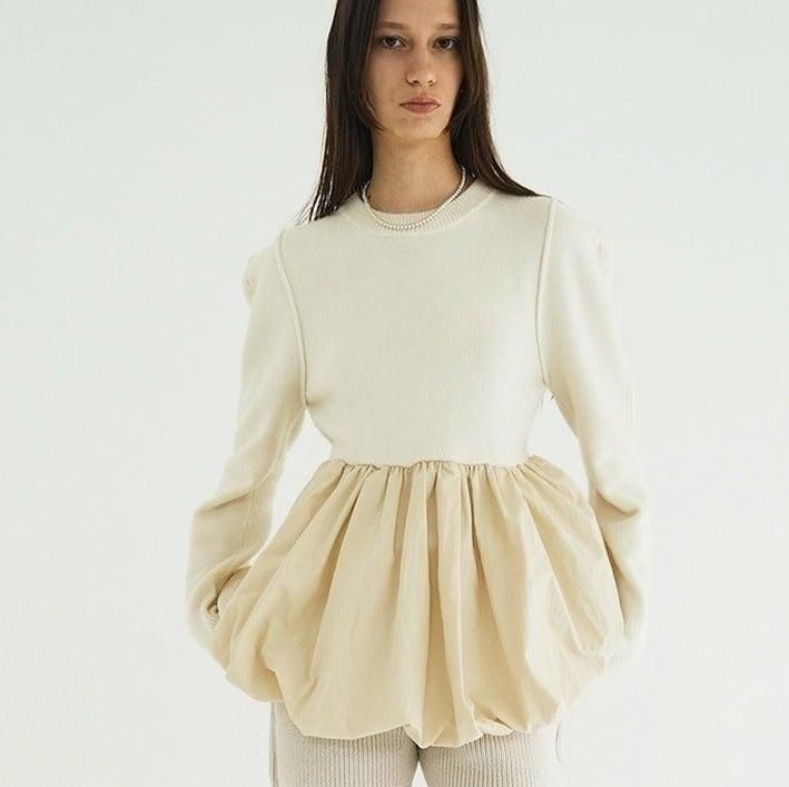 <img class='new_mark_img1' src='https://img.shop-pro.jp/img/new/icons31.gif' style='border:none;display:inline;margin:0px;padding:0px;width:auto;' /> [CLANE]  DOCKING POWERSHOULDER KNIT TOPS(IVORY)