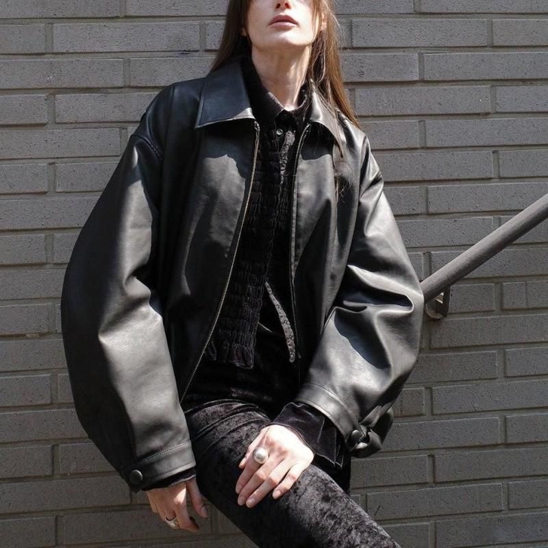 CLANE クラネ　FAKE LEATHER BALLOON JACKET CLANE] クラネ FAKE LEATHER BALLOON JACKET(BLACK)