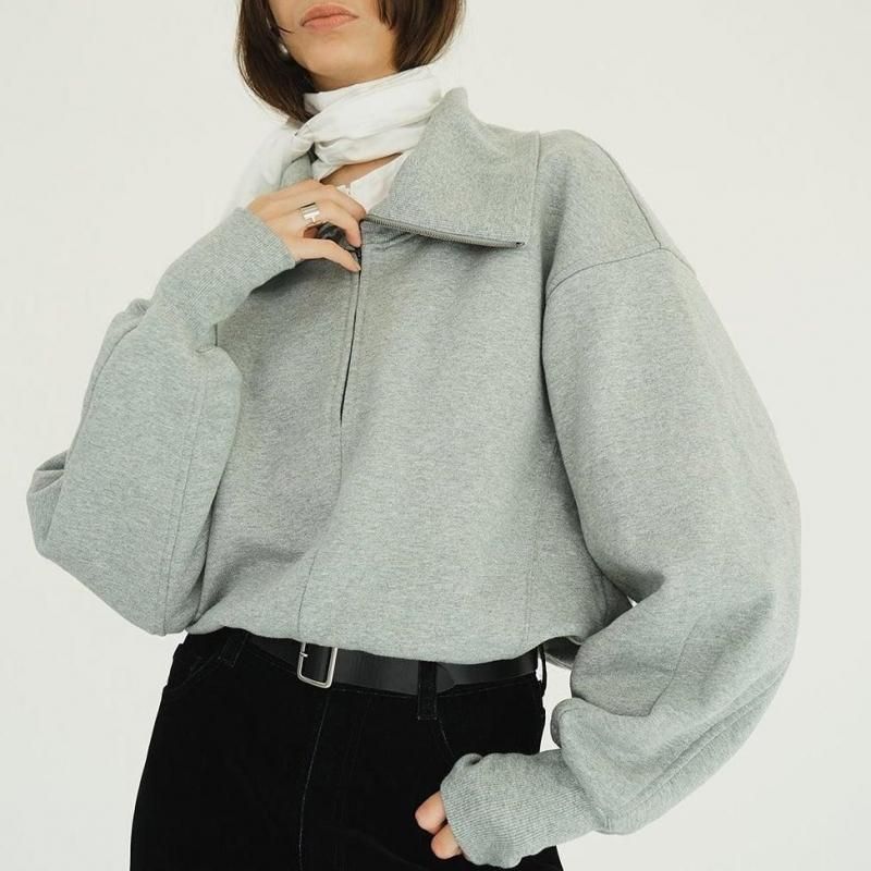 <img class='new_mark_img1' src='https://img.shop-pro.jp/img/new/icons31.gif' style='border:none;display:inline;margin:0px;padding:0px;width:auto;' /> [CLANE]  HALF ZIP SHORT TOPS(GRAY)