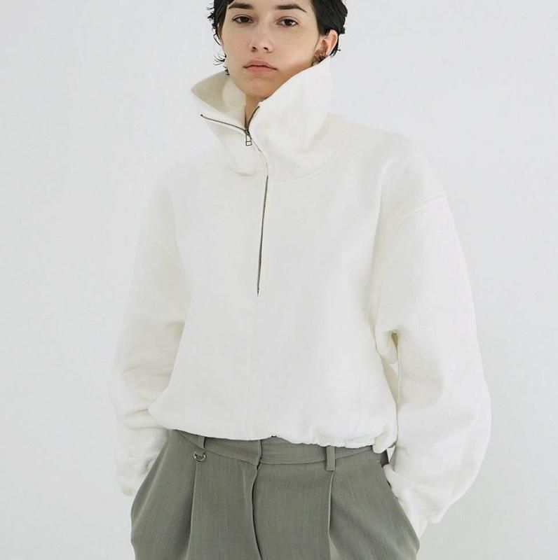 CLANEアイボリーサイズ1 CLANE] クラネ HALF ZIP SHORT TOPS(WHITE)