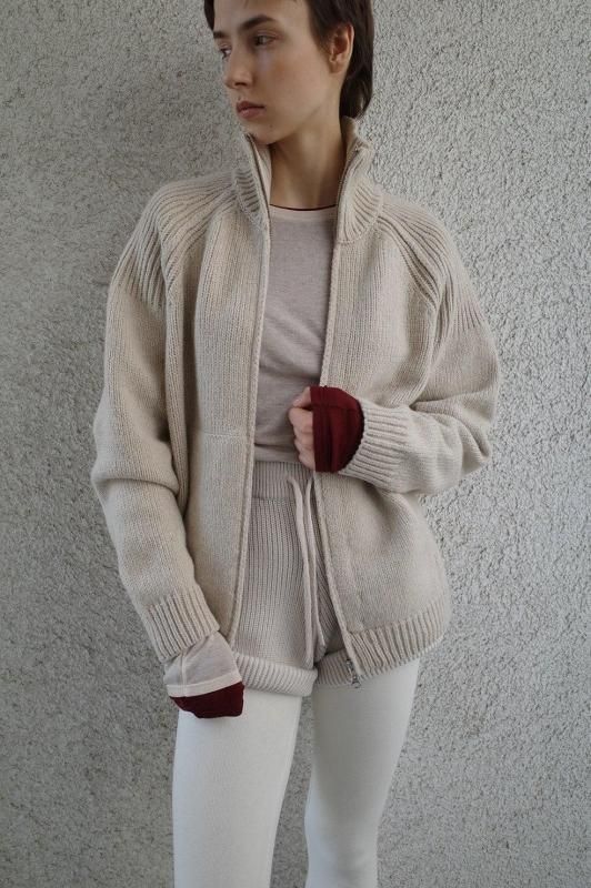 CLANE] クラネ POCKET ZIP KNIT TOPS(BEIGE)