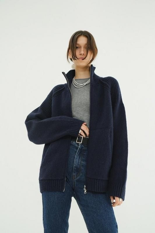 CLANE] クラネ POCKET ZIP KNIT TOPS(NAVY)