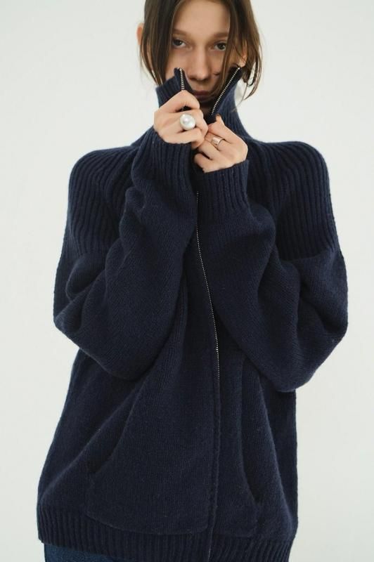 CLANE] クラネ POCKET ZIP KNIT TOPS(NAVY)