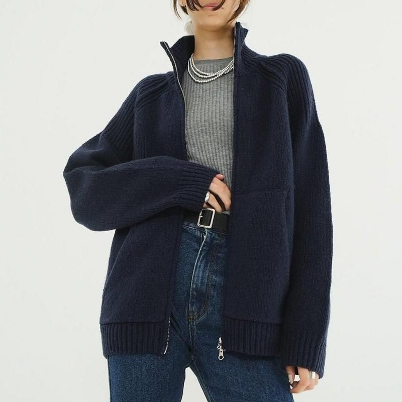 <img class='new_mark_img1' src='https://img.shop-pro.jp/img/new/icons31.gif' style='border:none;display:inline;margin:0px;padding:0px;width:auto;' /> [CLANE]  POCKET ZIP KNIT TOPS(NAVY)