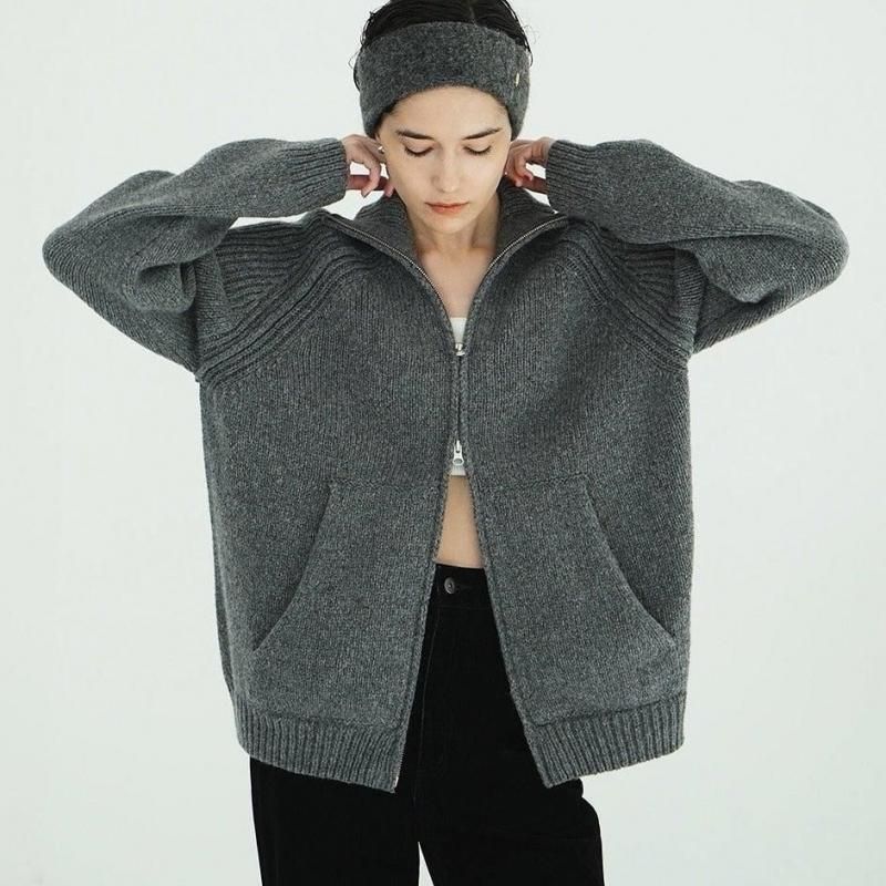 clane [クラネ] ジップアップニットトップス CLANE] クラネ POCKET ZIP KNIT TOPS(GRAY)