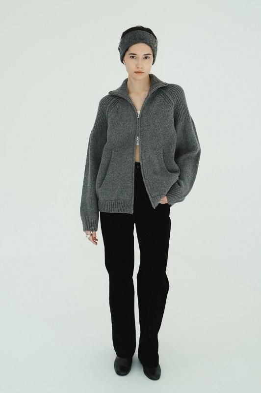 CLANE] クラネ POCKET ZIP KNIT TOPS(GRAY)