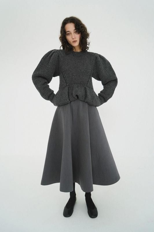 CLANE] クラネ PEPLUM HAND KNIT TOPS(GRAY)