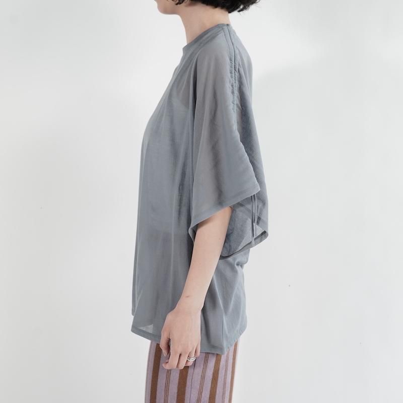 PHEENY] フィーニー Sheer Jersey Gathered Shoulder Top(BLUE)