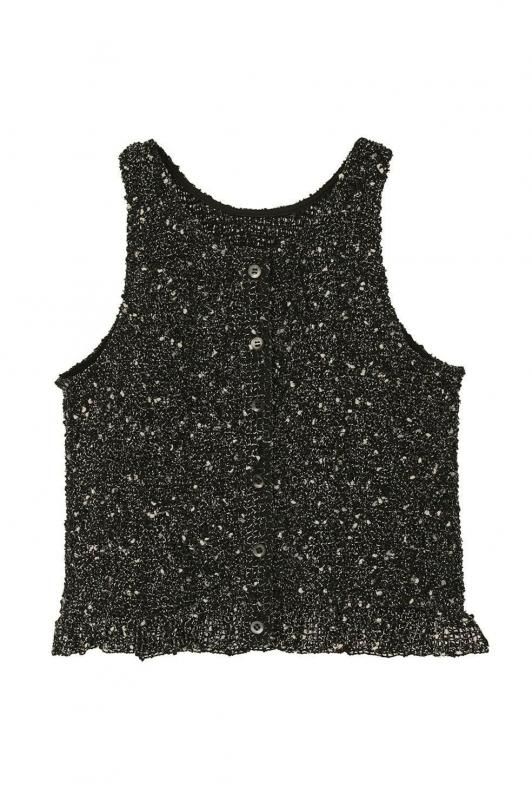 CLANE] クラネ W FACE MIX MESH GATHER N/S TOPS(BLACK)