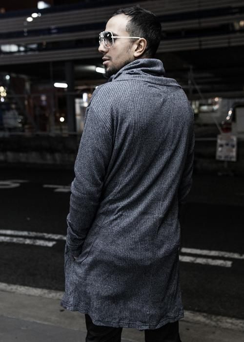 杢調ネイビー和紙ハイネックロングカットソー - zero - ONLINE