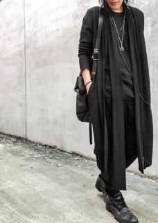 Washi Waffle Jersey Long Cardigan - Black