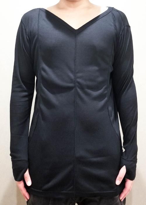 スーピママイクロガーゼリブロングスリットワンピース風長袖カットソー